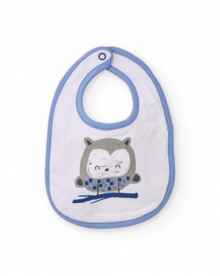 Two-piece baby boy bib set in blue and white tones with fun owl prints