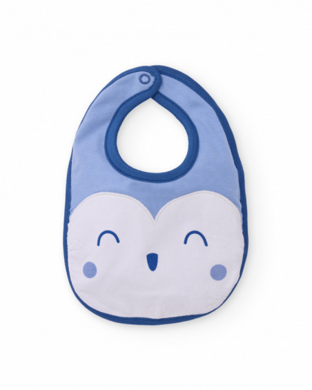 Two-piece baby boy bib set in blue and white tones with fun owl prints