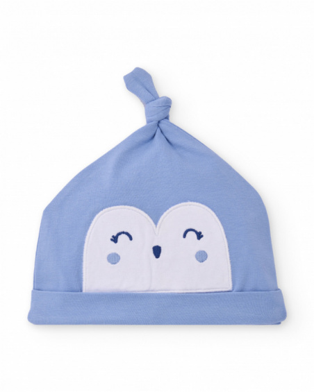 Knit hat for baby boy in blue with top knot detail Knit hat for baby boy in blue with top knot detail