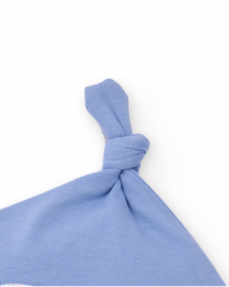 Knit hat for baby boy in blue with top knot detail Knit hat for baby boy in blue with top knot detail