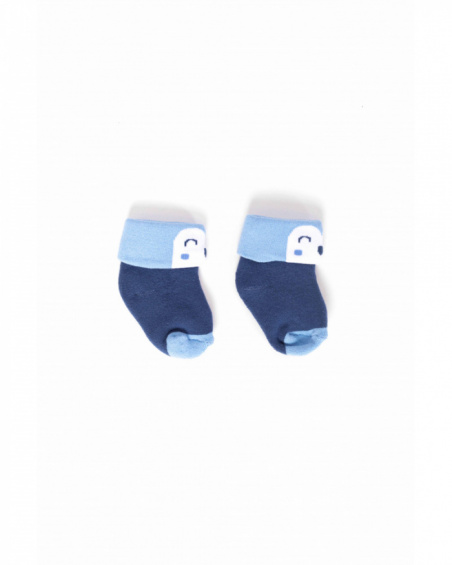 Baby boy socks in navy and light blue with smiling face detail