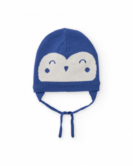 Navy blue knit hat for baby boy with owl face design
