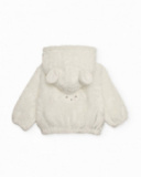 Plush jacket for baby in white with little ears on the hood Plush jacket for baby in white with little ears on the hood
