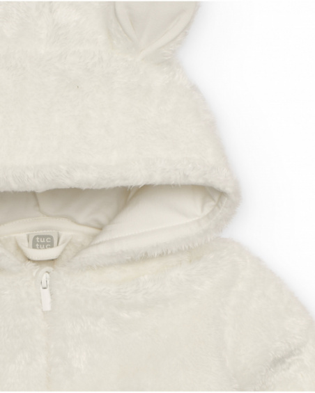 Plush jacket for baby in white with little ears on the hood