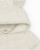 Plush jacket for baby in white with little ears on the hood Plush jacket for baby in white with little ears on the hood