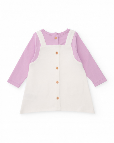 Baby girl dress in lilac and off-white with embroidered pockets