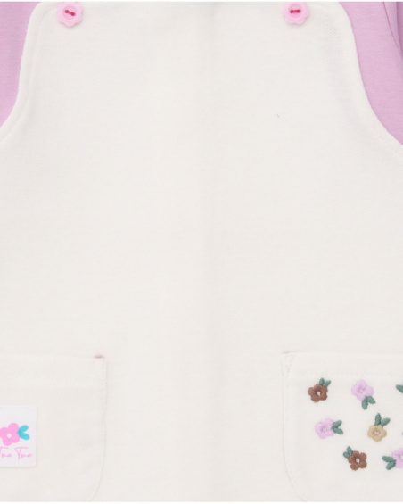 Baby girl dress in lilac and off-white with embroidered pockets