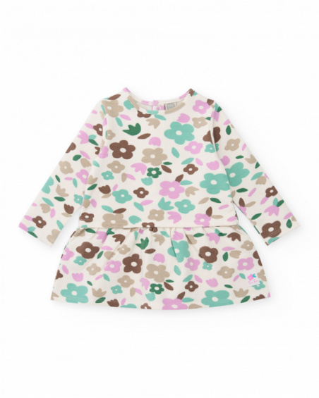 Long-sleeve dress for girl with pastel floral print