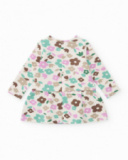 Long-sleeve dress for girl with pastel floral print Long-sleeve dress for girl with pastel floral print