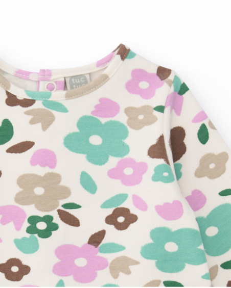 Long-sleeve dress for girl with pastel floral print