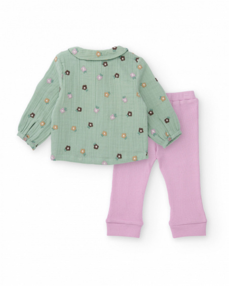 Set of green blouse and pink pants for baby with floral print