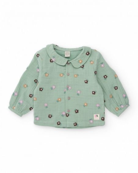 Set of green blouse and pink pants for baby with floral print