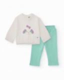 Set of white sweatshirt and aqua green pants for girl Set of white sweatshirt and aqua green pants for girl
