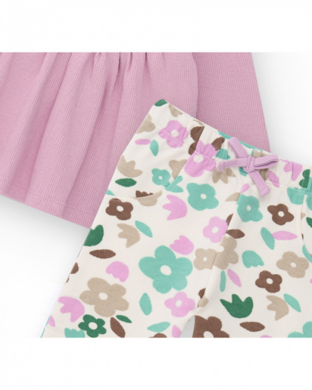 Three-piece set for baby girl with pastel floral print Three-piece set for baby girl with pastel floral print