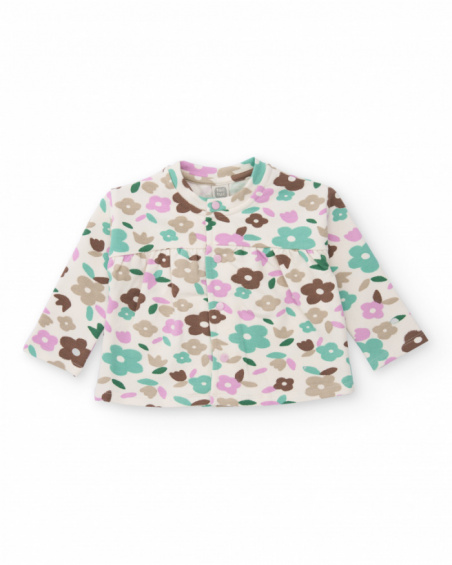 Three-piece set for baby girl with pastel floral print Three-piece set for baby girl with pastel floral print