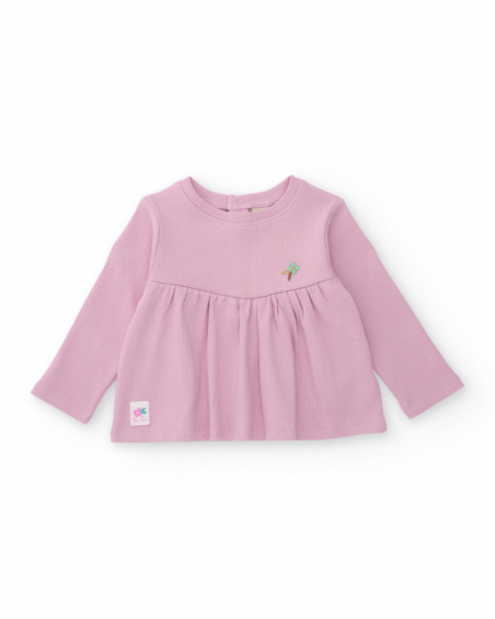 Three-piece set for baby girl with pastel floral print Three-piece set for baby girl with pastel floral print