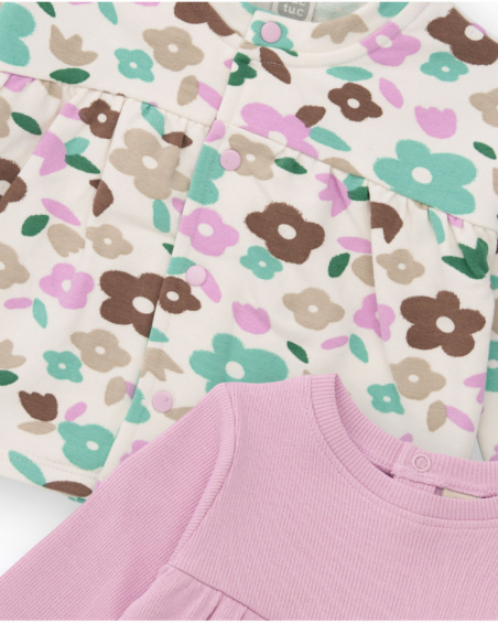 Three-piece set for baby girl with pastel floral print Three-piece set for baby girl with pastel floral print