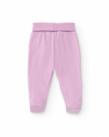 Baby girl t-shirt and footed leggings set in cream and lilac tones with floral print Baby girl t-shirt and footed leggings set in cream and lilac tones with floral print