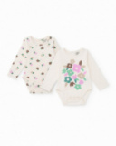 Pack of two long-sleeved bodysuits for baby girl with floral print in pastel tones. Pack of two long-sleeved bodysuits for baby girl with floral print in pastel tones.