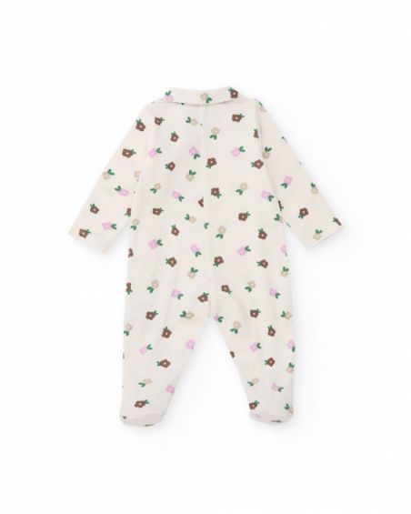 Cotton romper for baby girl with floral print in pastel tones.