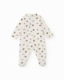 Cotton romper for baby girl with floral print in pastel tones. Cotton romper for baby girl with floral print in pastel tones.