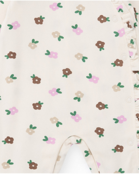 Cotton romper for baby girl with floral print in pastel tones.