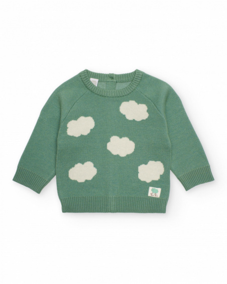 Green sweater for baby boy with cloud design Green sweater for baby boy with cloud design