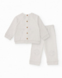 Baby boy outfit with white sweatshirt and pants featuring animal faces Baby boy outfit with white sweatshirt and pants featuring animal faces