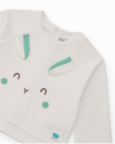 Baby boy outfit with white sweatshirt and pants featuring animal faces Baby boy outfit with white sweatshirt and pants featuring animal faces