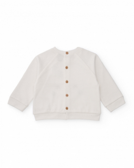 Baby boy outfit with white sweatshirt and pants featuring animal faces Baby boy outfit with white sweatshirt and pants featuring animal faces