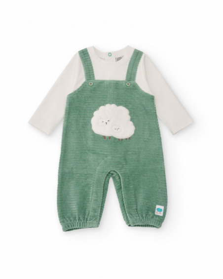 Green romper for newborn with little sheep embroidery.
