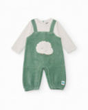 Green romper for newborn with little sheep embroidery.