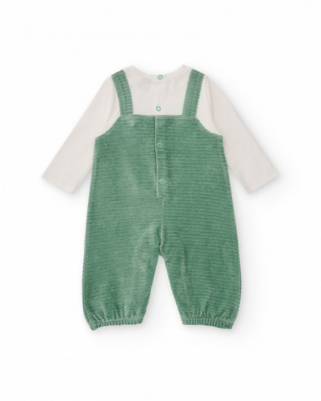 Green romper for newborn with little sheep embroidery.