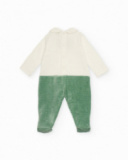 Velour romper for baby boy in green and white tones with face design Velour romper for baby boy in green and white tones with face design