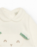 Velour romper for baby boy in green and white tones with face design Velour romper for baby boy in green and white tones with face design