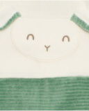 Velour romper for baby boy in green and white tones with face design Velour romper for baby boy in green and white tones with face design