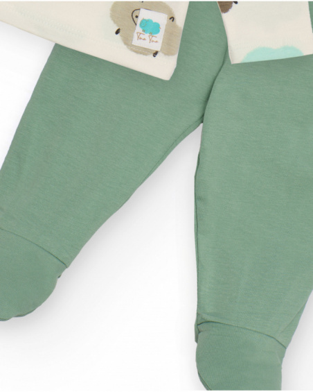 Baby boy set in off-white and green with sheep print Baby boy set in off-white and green with sheep print