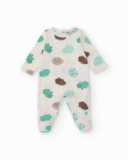 Cotton romper for baby boy with sheep print in green and brown tones Cotton romper for baby boy with sheep print in green and brown tones