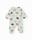 Cotton romper for baby boy with sheep print in green and brown tones Cotton romper for baby boy with sheep print in green and brown tones