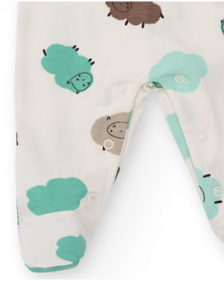 Cotton romper for baby boy with sheep print in green and brown tones Cotton romper for baby boy with sheep print in green and brown tones