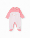 Knit romper for baby girl in pink with penguin design Knit romper for baby girl in pink with penguin design