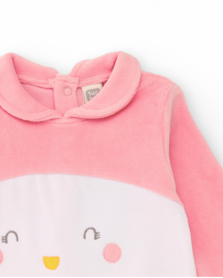 Knit romper for baby girl in pink with penguin design Knit romper for baby girl in pink with penguin design