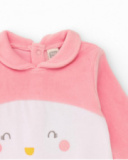 Knit romper for newborn in pink with penguin design