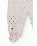 Light grey knitted romper for girl with black polka dot print. Light grey knitted romper for girl with black polka dot print.