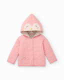Quilted jacket for baby girl in pink with decorative hood Quilted jacket for baby girl in pink with decorative hood
