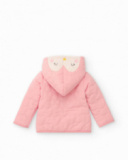 Quilted jacket for baby girl in pink with decorative hood Quilted jacket for baby girl in pink with decorative hood