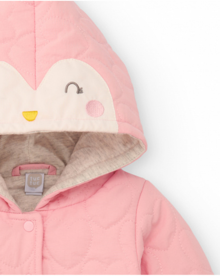 Quilted jacket for baby girl in pink with decorative hood