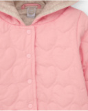 Quilted jacket for baby girl in pink with decorative hood Quilted jacket for baby girl in pink with decorative hood