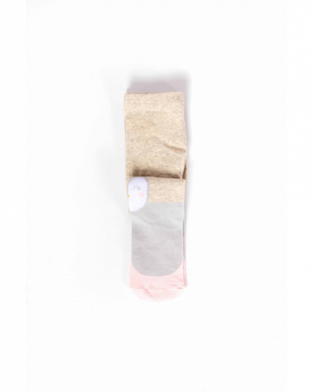Baby girl tights in beige with penguin design