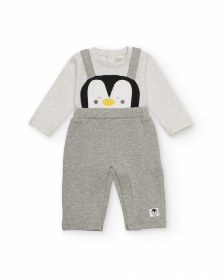 Knit romper for baby boy in grey with penguin design Knit romper for baby boy in grey with penguin design